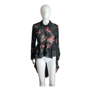 Star Style Floral Black Peplum High-Low-Top Size L
